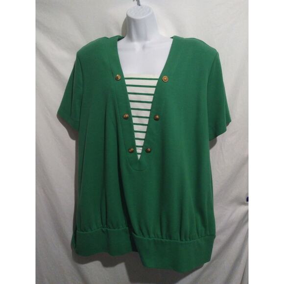 More Jazz Size 22W Short Sleeved Emerald Green Maritime Style Tunic Top - Picture 2 of 9